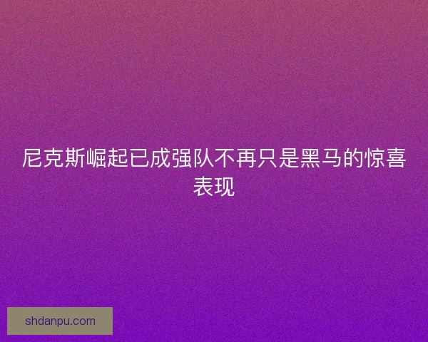 尼克斯崛起已成强队不再只是黑马的惊喜表现
